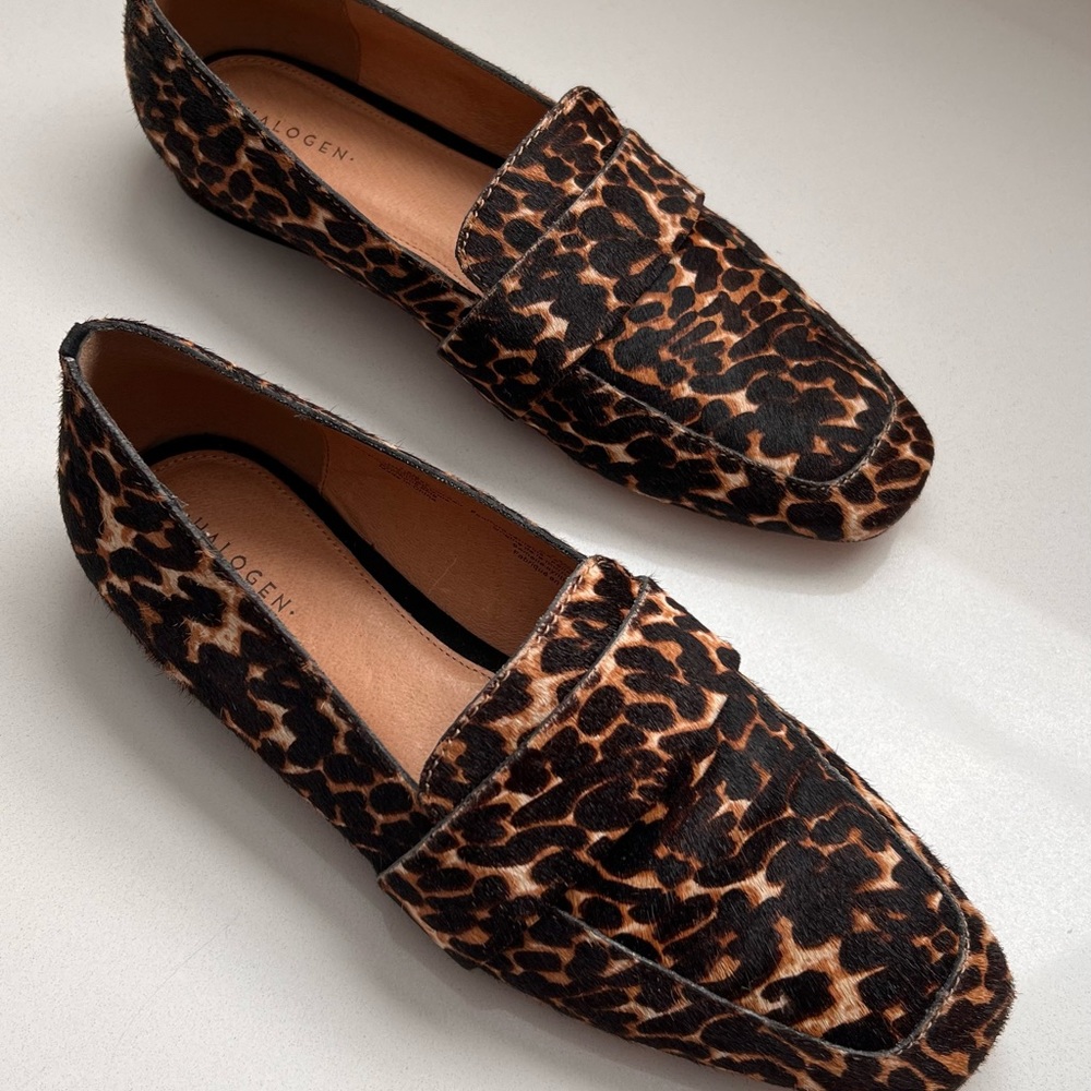 Halogen loafers size 7.5 animal print real fur uppers.